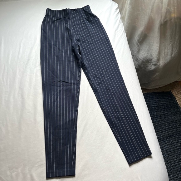 LPA Pants - LPA navy blue pinstripe elastic high rise waist slim tapered leg cropped pants
